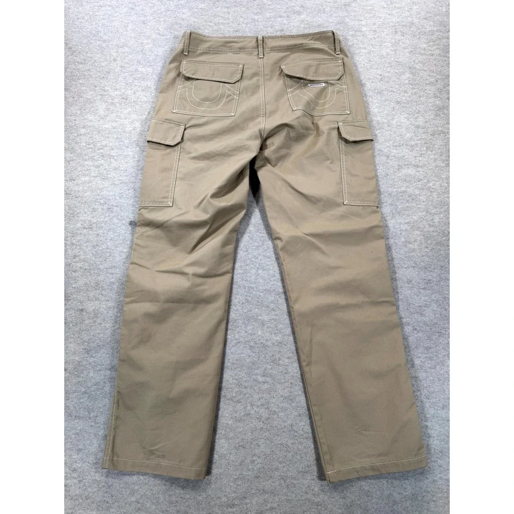 True Religion Cargo Pants Mens 32 Beige Cotton Straight Leg Hiking Flap Pockets